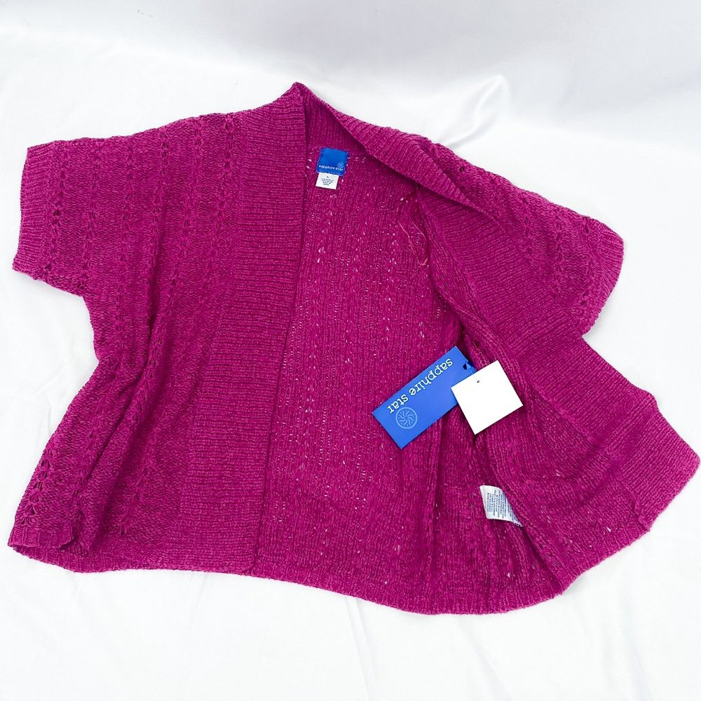New MISSY Knit Cardigan Short Sleeve Magenta Open Front Sapphire Star Brand